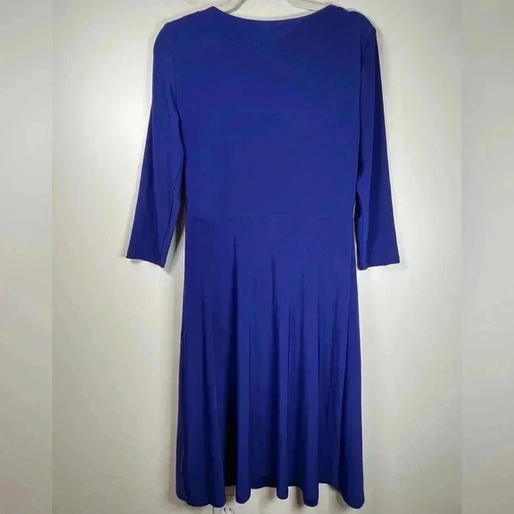 Lauren Ralph Lauren Classic Wrap Style Dress Ruched Deep Blue Women’s Size 10 - Picture 9 of 11